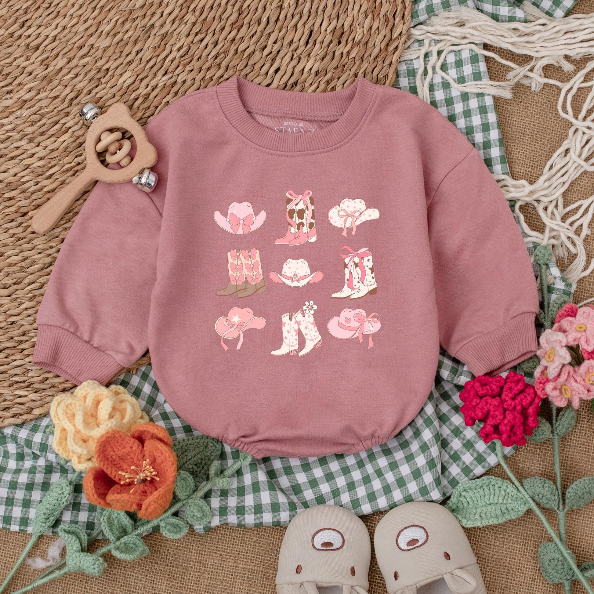 Adorable Western Cowgirl Boots Baby Romper Bubble Bodysuit Outfit for Girls Newborn Rodeo Baby Shower Gift Country Style Clothes