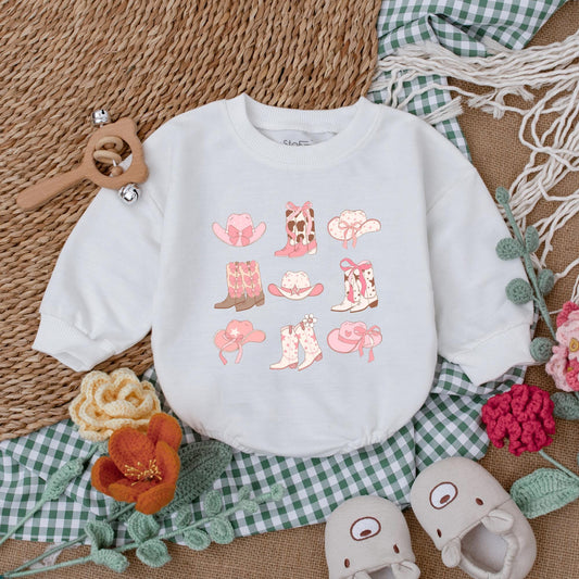 Adorable Western Cowgirl Boots Baby Romper Bubble Bodysuit Outfit for Girls Newborn Rodeo Baby Shower Gift Country Style Clothes