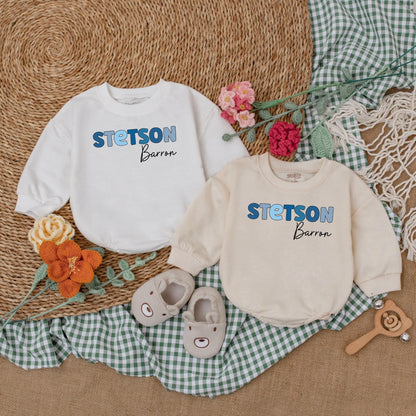 Custom Name Baby Boy Romper Blue Personalized Bubble Romper Baby Shower Gift Newborn Clothes Boy Outfit
