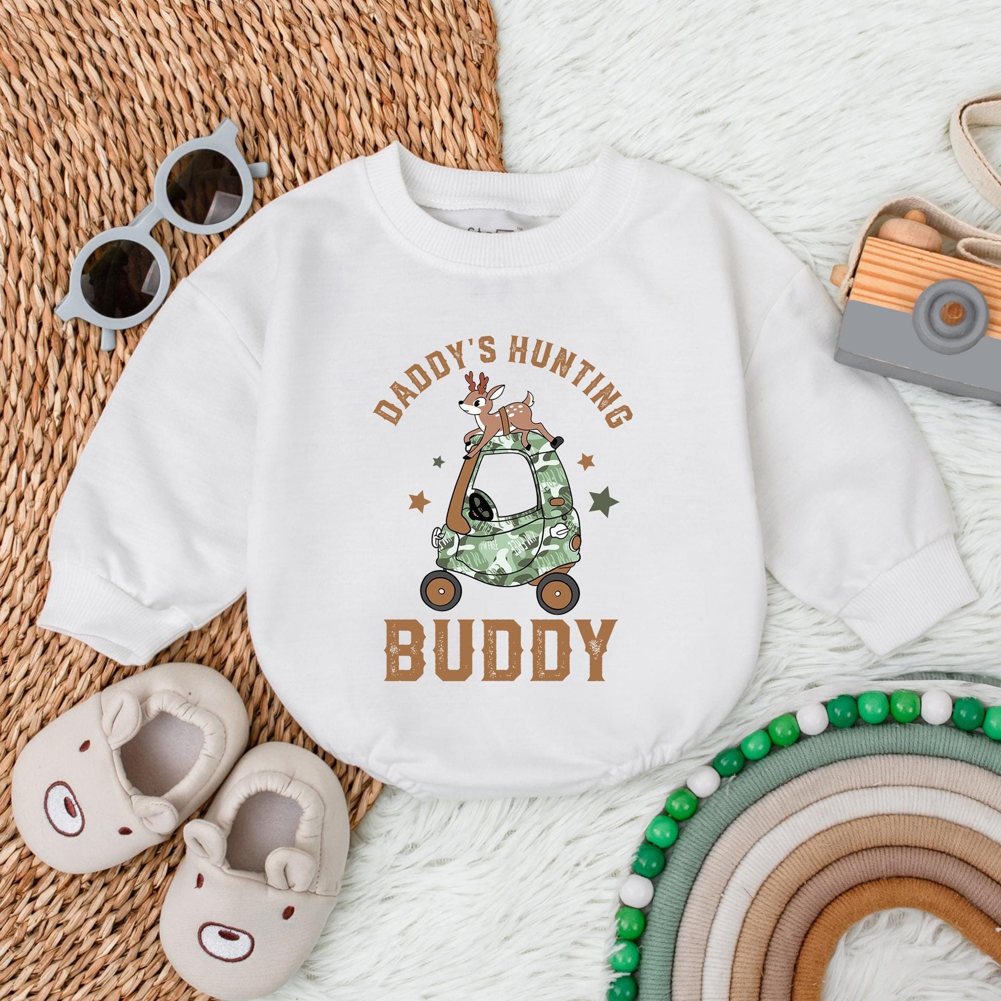 Daddy's Little Hunting Buddy Romper Baby Boy Bodysuit Perfect for Outdoors & Baby Shower Gifts