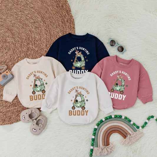 Daddy's Little Hunting Buddy Romper Baby Boy Bodysuit Perfect for Outdoors & Baby Shower Gifts