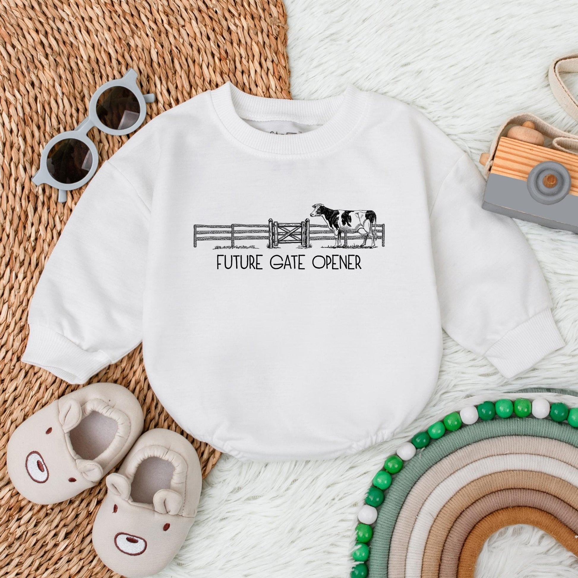 Future Gate Opener Country Baby Romper Pregnancy Announcement Cattle Farmer Boy Bodysuit Baby Shower Gift