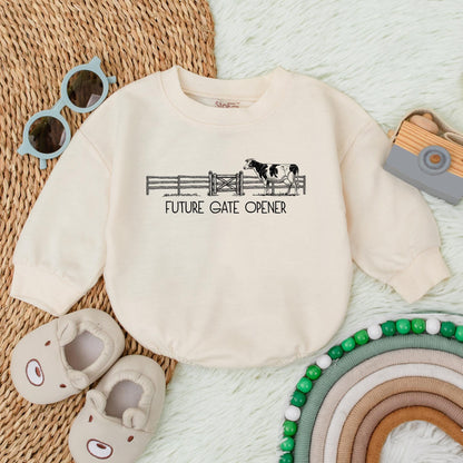 Future Gate Opener Country Baby Romper Pregnancy Announcement Cattle Farmer Boy Bodysuit Baby Shower Gift