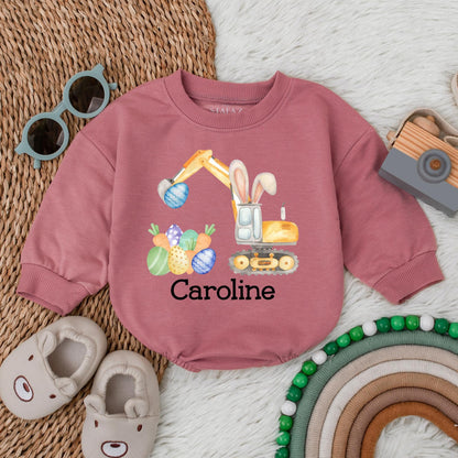 Personalized Easter Bunny Truck Romper Baby Girl My First Easter Bodysuit Eggs-cavator Shower Gift Infant Clothes Cute Bunny Truck Design
