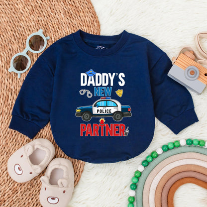 Daddy's New Police Partner Bubble Romper Newborn Baby Bodysuit for Father's Day or Baby Shower Gift
