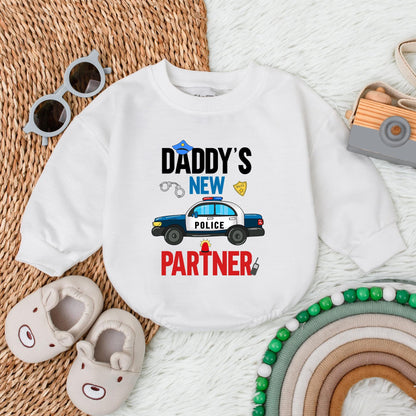 Daddy's New Police Partner Bubble Romper Newborn Baby Bodysuit for Father's Day or Baby Shower Gift