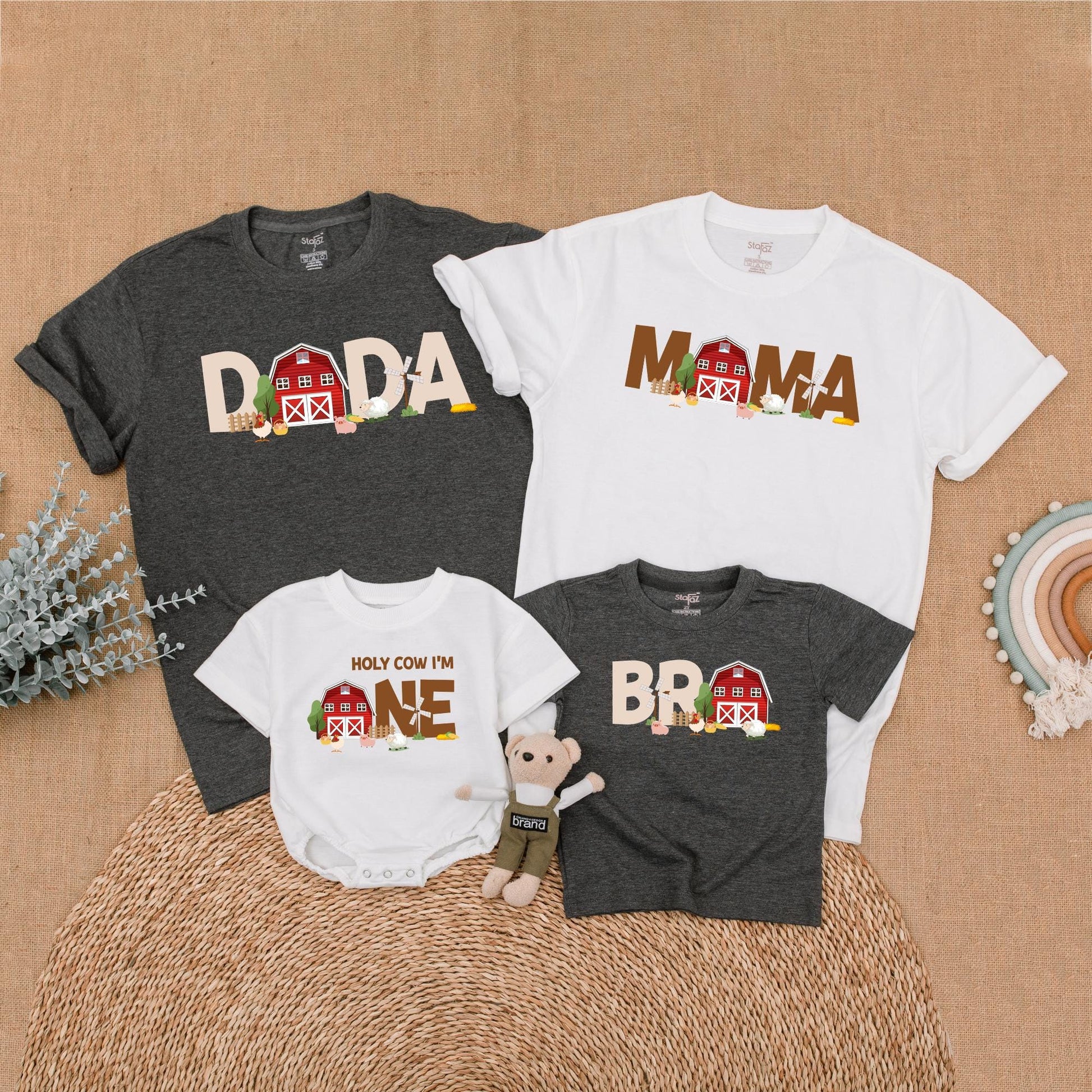 Farm Family Birthday Shirt Adorable Cow & Barn Design Matching Mommy and Me Outfits for Barnyard Bash First Birthday Celebration