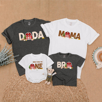 Farm Family Birthday Shirt Adorable Cow & Barn Design Matching Mommy and Me Outfits for Barnyard Bash First Birthday Celebration