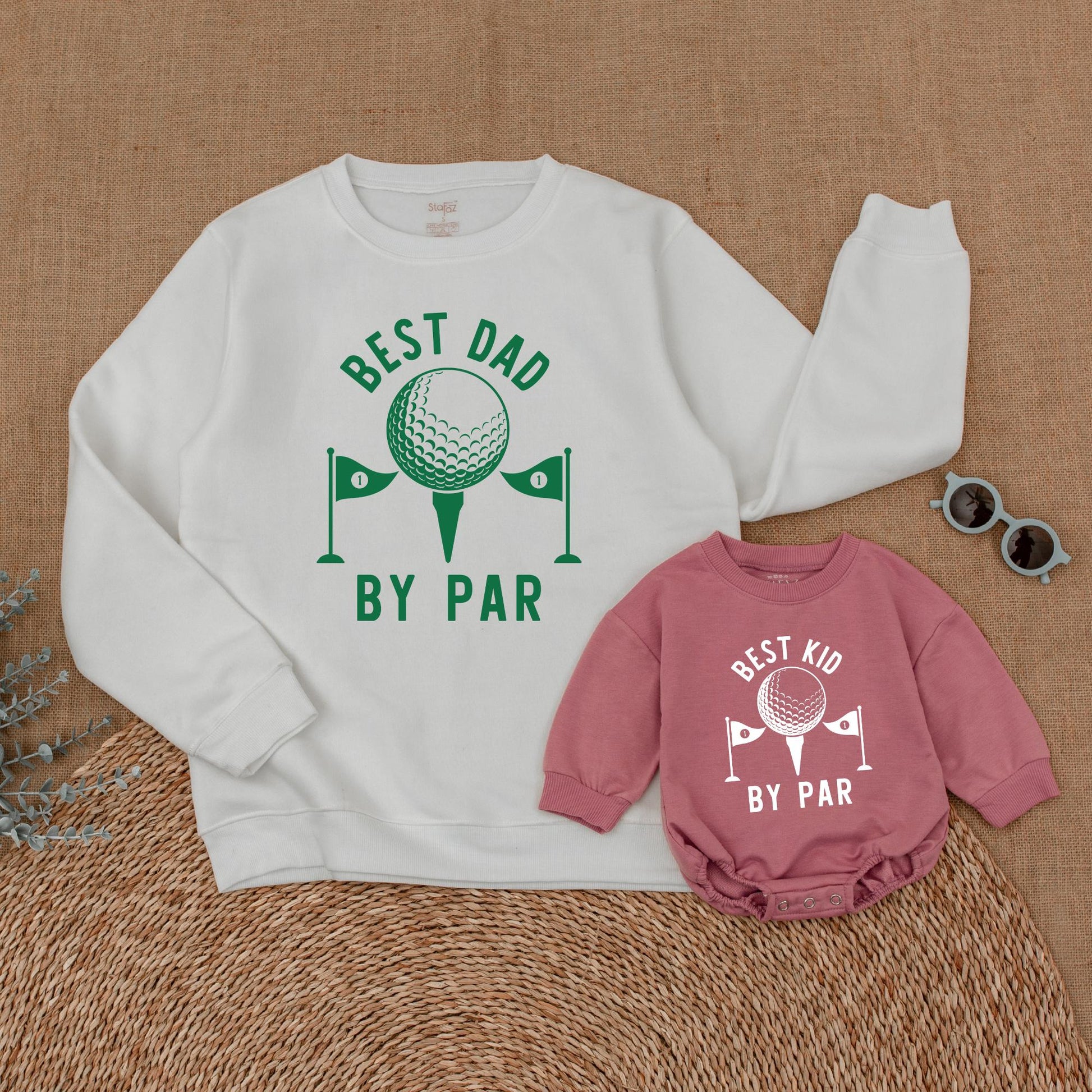 Best Kid & Dad By Par Romper Sweatshirts: Father's Day Golf Gift for Baby & Dad, Matching Father Son Shirts, Cute Golfing Gift