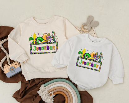 Custom Mardi Gras Baby Romper Cute Sweatshirt Outfit Unisex Newborn Gift
