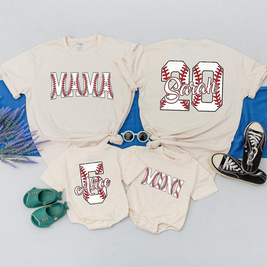 Custom Baseball Mama Shirt Mother's Day Gift for Baseball Mom Mommy and Me Baseball Season Baby Girl Romper Matching Tees