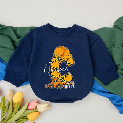Personalized Excavator Romper for Baby Boy - Custom Name Construction Truck Outfit, First Birthday Gift, Newborn Clothes, Birthday Boy, 1st Birthday Party