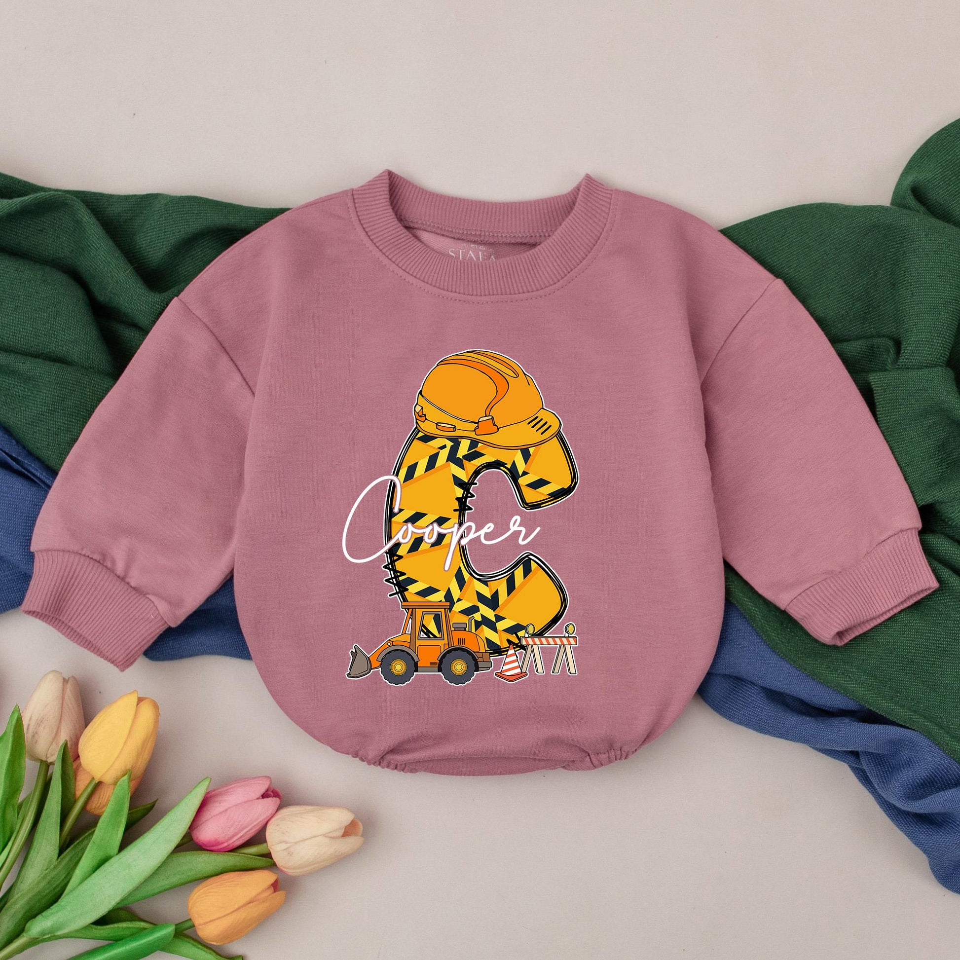 Personalized Excavator Romper for Baby Boy - Custom Name Construction Truck Outfit, First Birthday Gift, Newborn Clothes, Birthday Boy, 1st Birthday Party