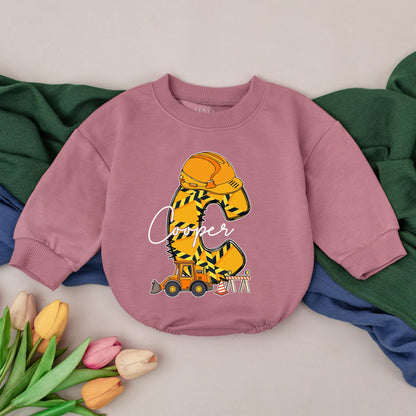 Personalized Excavator Romper for Baby Boy - Custom Name Construction Truck Outfit, First Birthday Gift, Newborn Clothes, Birthday Boy, 1st Birthday Party