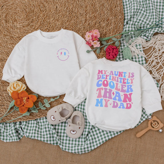 My Aunt is Definitely Cooler Than My Dad Baby Romper Cute Auntie's Bestie Bodysuit Fun Cool Aunt Outfit Baby Shower Gift for Aunt Cotton Soft Comfortable