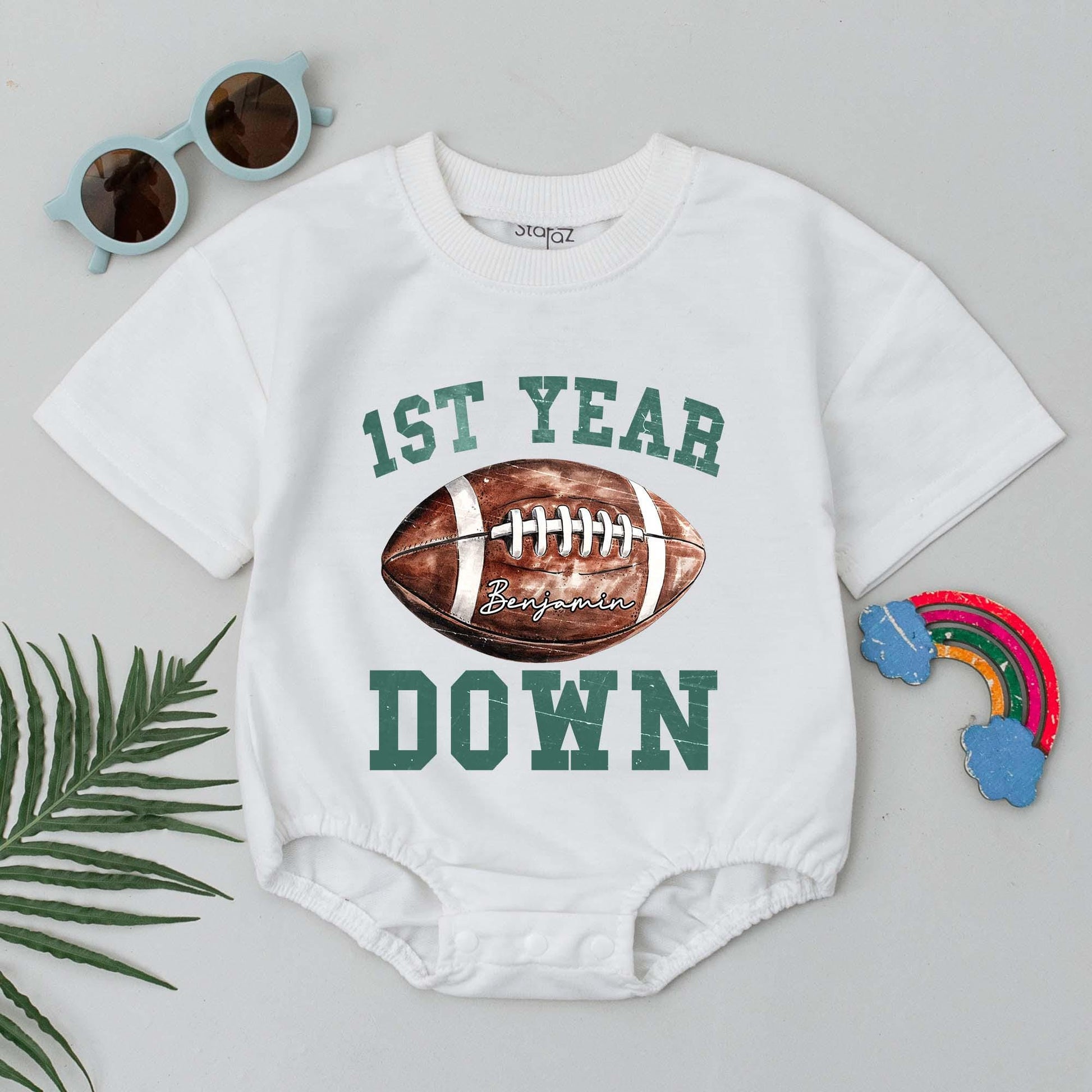 Personalized Football 1st Birthday Family T-Shirt & Romper Set, Custom First Year Down Party Outfit, Football Birthday Tee Boy