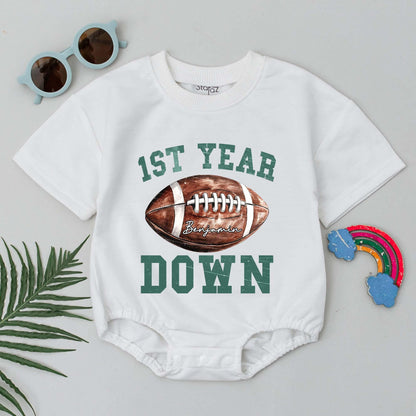 Personalized Football 1st Birthday Family T-Shirt & Romper Set, Custom First Year Down Party Outfit, Football Birthday Tee Boy