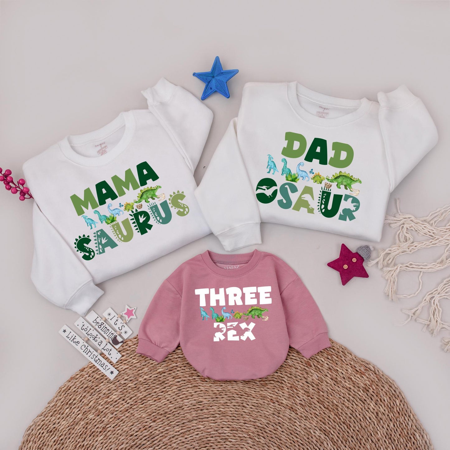 Three Rex Matching Family Birthday Sweatshirt Dinosaur Theme 3rd Birthday Mama Daddy Saurus Dada Outfit