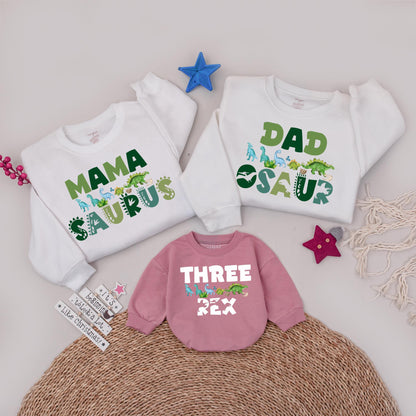 Three Rex Matching Family Birthday Sweatshirt Dinosaur Theme 3rd Birthday Mama Daddy Saurus Dada Outfit