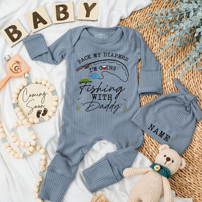 Funny Newborn Pack My Diapers Fishing With Daddy Baby Bodysuit Gift Set for First Father's Day Celebration Baby Shower Clothes Cute Fishing Outfit