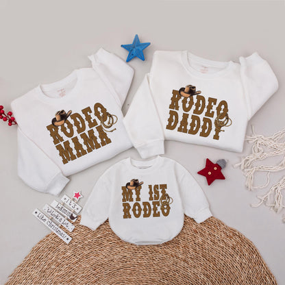 My First Rodeo Family Matching Cowboy Western Birthday Outfit Mama Daddy Kid 1st Birthday Celebration Shirt