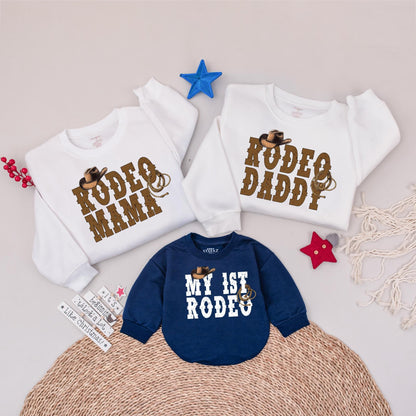 My First Rodeo Family Matching Cowboy Western Birthday Outfit Mama Daddy Kid 1st Birthday Celebration Shirt