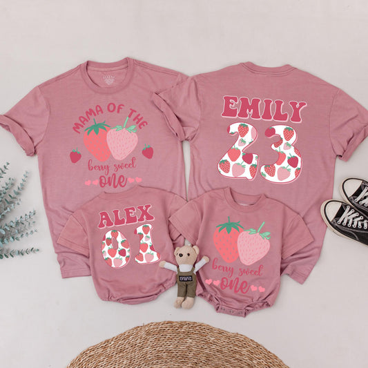 Matching Berry Sweet Family Birthday Shirts, Mommy & Me First Birthday Outfits, Strawberry Theme, Custom Name