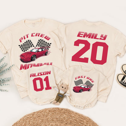 Fast One Birthday Boy Shirt, Pit Crew Race Car Tee, First Birthday Party Family Matching Outfit, Checkered Flag 1st Birthday, Red Car Racing (134)