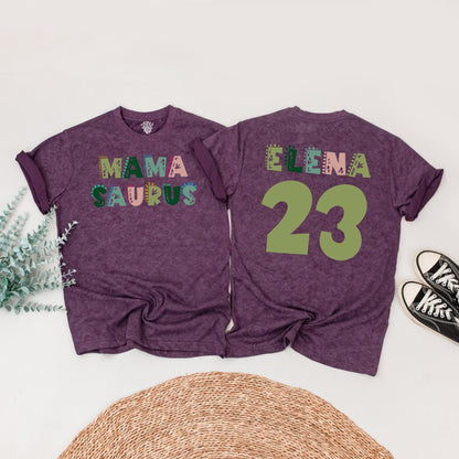 Personalized Mama Saurus Dada Saurus Matching Family Dinosaur Birthday Shirts Kids 1st Dino Tee Custom Whimsical Green Pink Design