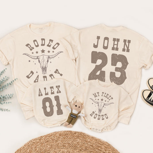 My First Rodeo Birthday Family Matching Shirts 1st Western Farm Theme Party Cowboy Cowgirl Mama Daddy Tees