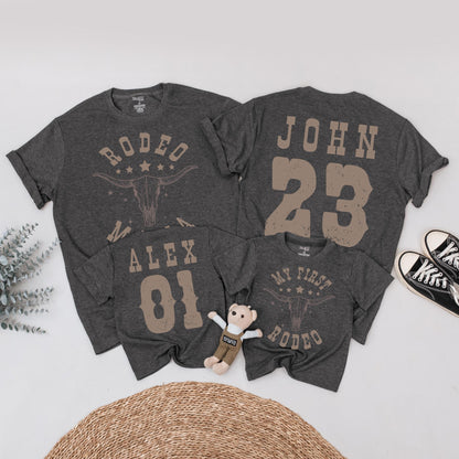 My First Rodeo Birthday Family Matching Shirts 1st Western Farm Theme Party Cowboy Cowgirl Mama Daddy Tees