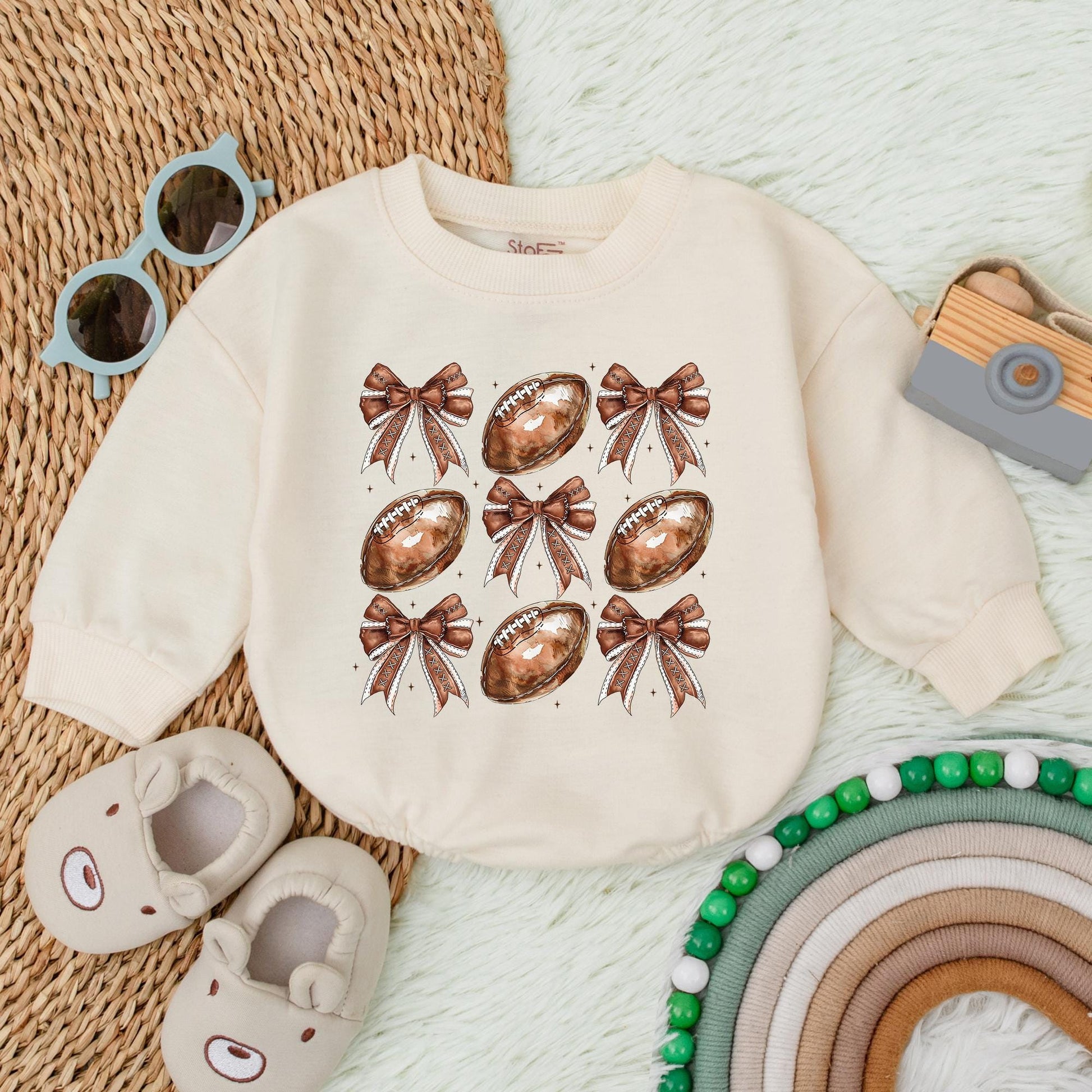 Football Bow Bubble Romper Baby Gameday Outfit Newborn Football Baby Clothes Sports Toddler Birthday Celebration Cotton Comfortable Casual Gift First Game