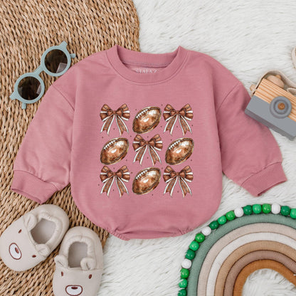 Football Bow Bubble Romper Baby Gameday Outfit Newborn Football Baby Clothes Sports Toddler Birthday Celebration Cotton Comfortable Casual Gift First Game