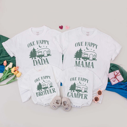 Personalized Happy Camper Family Matching T-Shirt Camping 1st Birthday Outfit Mommy and Me Tees