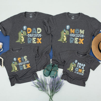 Matching Dino Birthday Shirts: One-A-Saurus 1st Birthday Outfit Family Tees for Mom Dad Boy Girl