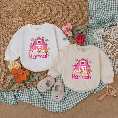 Personalized Pink Farm Birthday Romper Adorable Baby Girl Farm Animals Outfit First Birthday Clothes Cotton Soft and Comfortable Toddler Gift