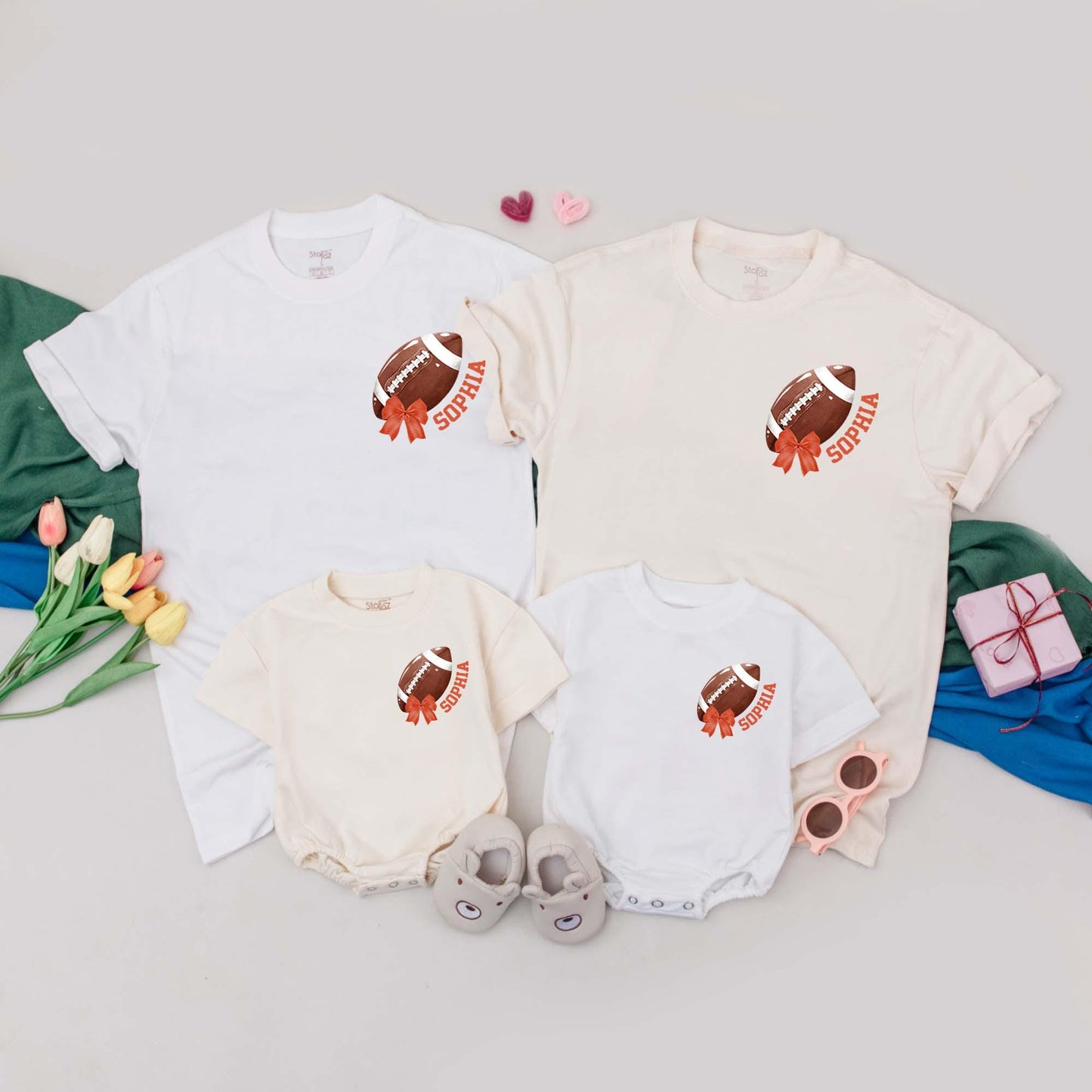 Personalized Retro Football Name Family Shirt Gameday Season Baby Girl Romper Kid Gift