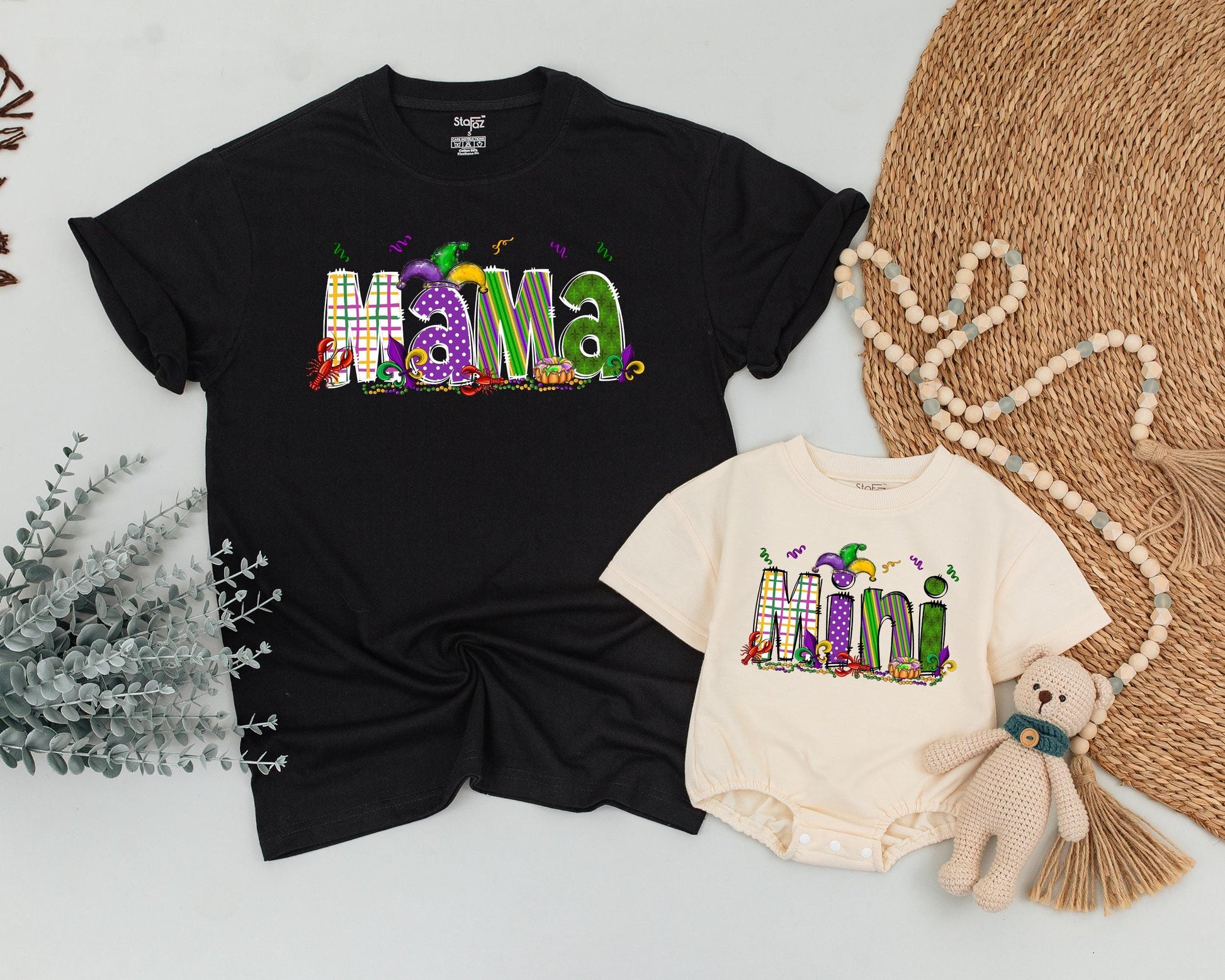 Matching Mama & Mini Mardi Gras Shirts: Personalized Fun for Mom & Girl! Festive Purple, Green & Gold Designs, Carnival Party Outfit