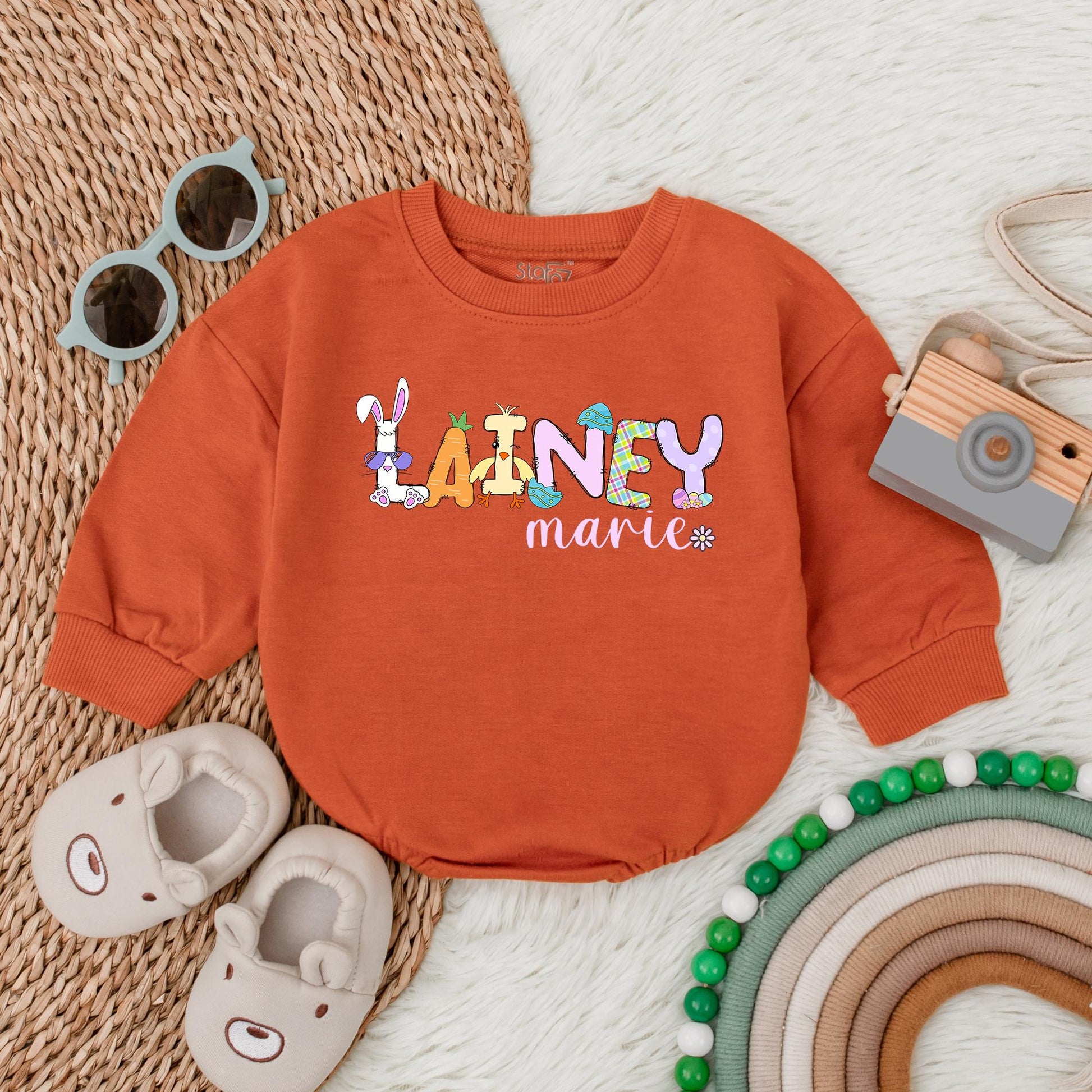 Personalized Bunny Bubble Romper for Baby Girl First Easter Outfit Newborn Infant Bodysuit