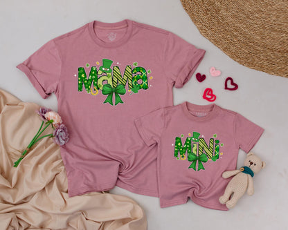 Matching Mama & Mini St. Patrick's Day Shirts, Personalized Family Lucky Outfits, Irish Shamrock & Gold Design, Baby Girl, Toddler