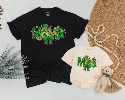 Matching Mama & Mini St. Patrick's Day Shirts, Personalized Family Lucky Outfits, Irish Shamrock & Gold Design, Baby Girl, Toddler