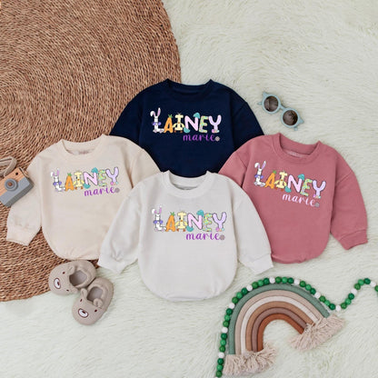 Personalized Bunny Bubble Romper for Baby Girl First Easter Outfit Newborn Infant Bodysuit