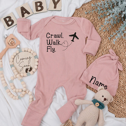 Flight Buddy Baby Bodysuit & Hat Set Airplane Theme, Pilot Co-Pilot Outfit, Cute Newborn Take Home Gift, Baby Shower Pregnancy Reveal, Craw Walk Fly (137 chars)