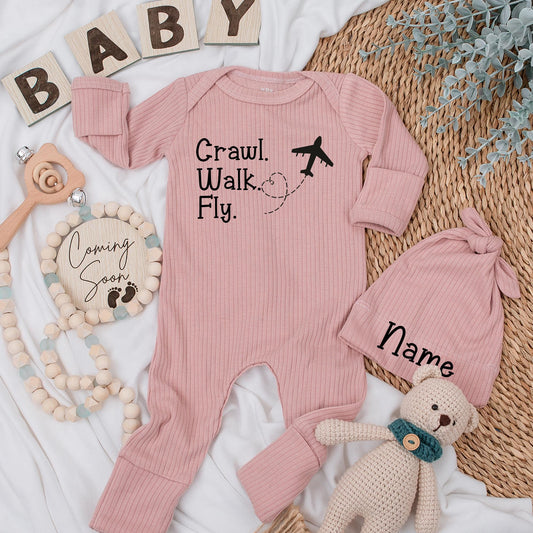 Flight Buddy Baby Bodysuit & Hat Set Airplane Theme, Pilot Co-Pilot Outfit, Cute Newborn Take Home Gift, Baby Shower Pregnancy Reveal, Craw Walk Fly (137 chars)