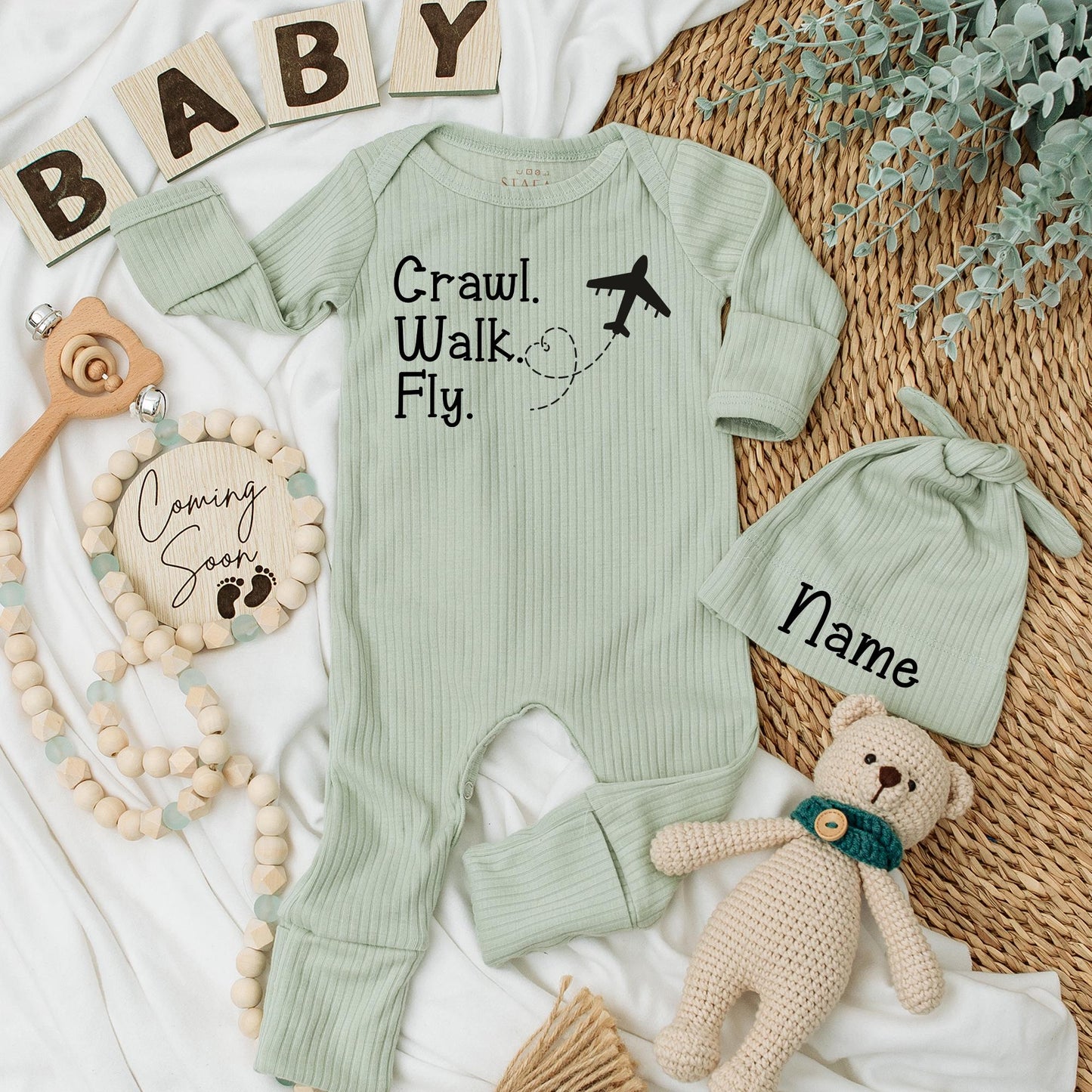 Flight Buddy Baby Bodysuit & Hat Set Airplane Theme, Pilot Co-Pilot Outfit, Cute Newborn Take Home Gift, Baby Shower Pregnancy Reveal, Craw Walk Fly (137 chars)