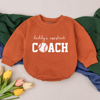 Baby Girl Daddy's Assistant Coach Romper with Retro Baseball Graphic Perfect for Game Day Season Fun Playful Bubble Romper Kid Gift