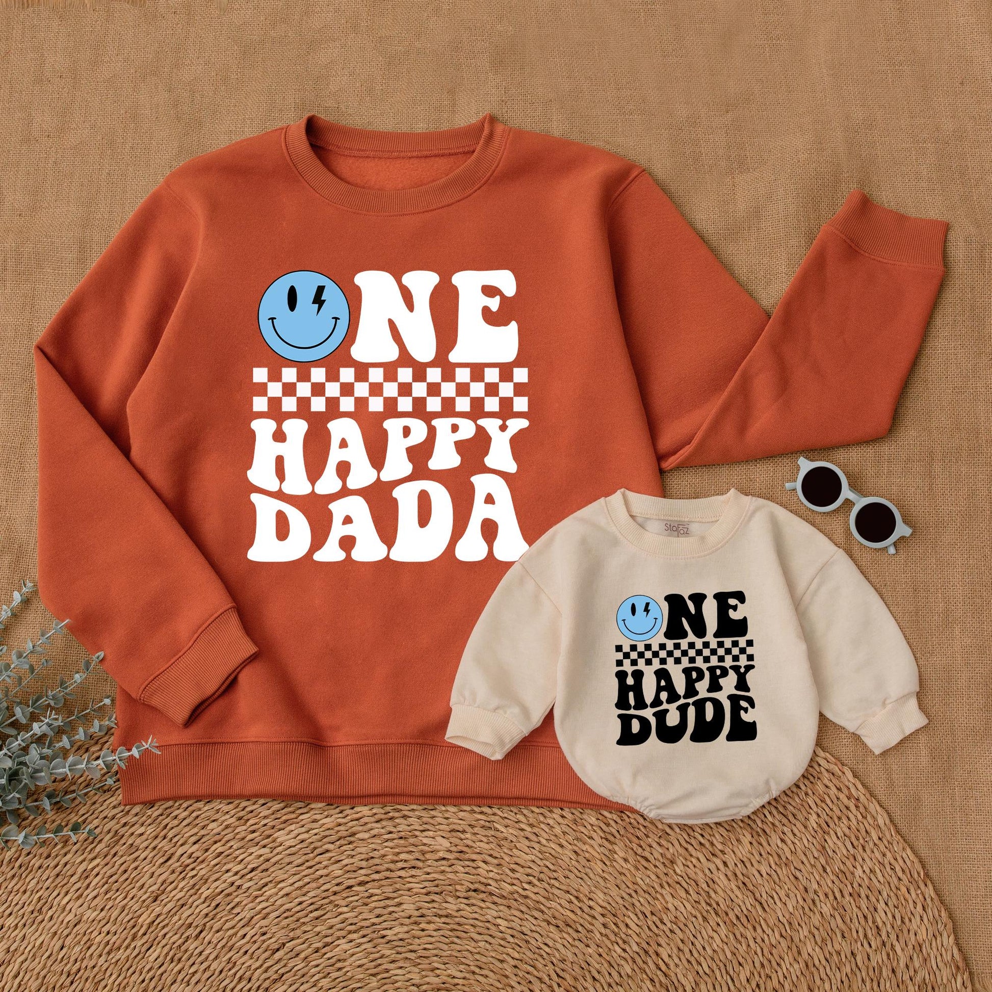 One Happy Dude Birthday Family Sweatshirt Blue Face Matching Outfit Cool Dude