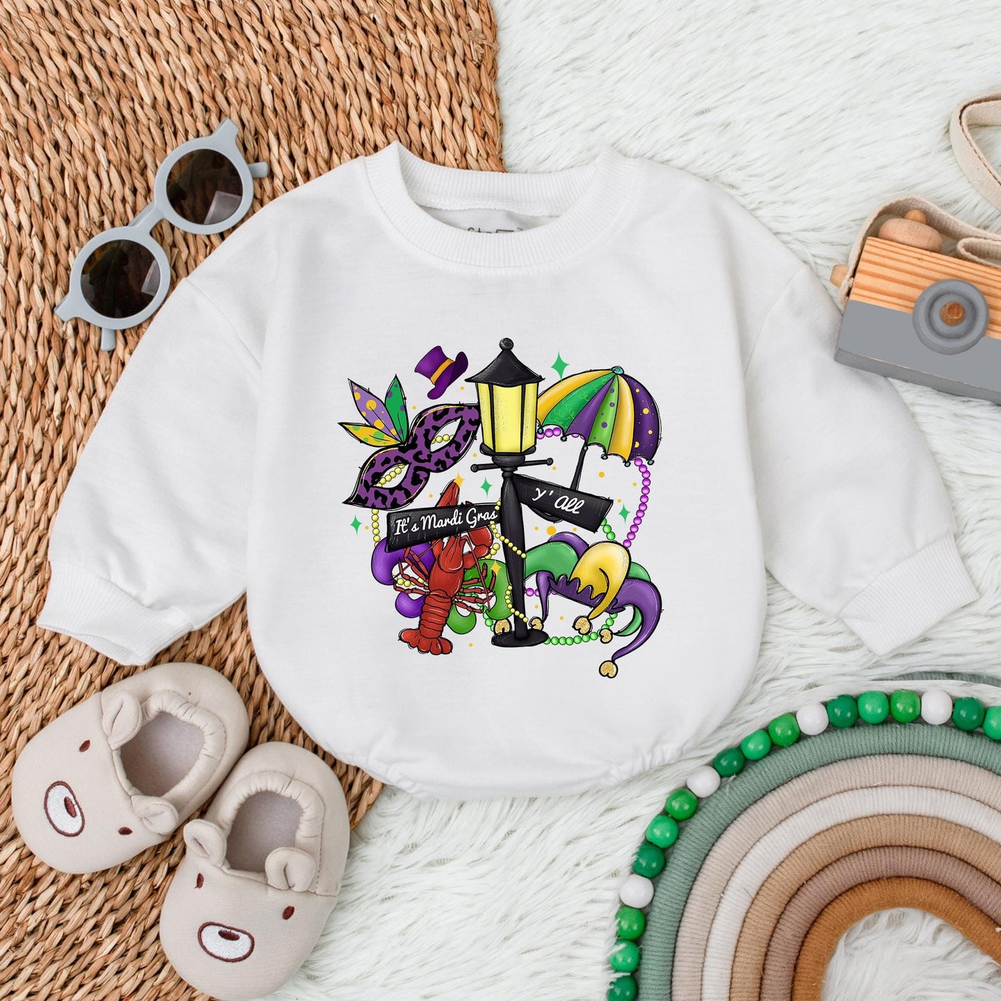Mardi Gras Y'all Baby Romper King Cake Baby Bodysuit Festive Matching Outfit for Kids Fun Holiday Vibes