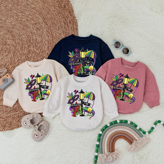 Mardi Gras Y'all Baby Romper King Cake Baby Bodysuit Festive Matching Outfit for Kids Fun Holiday Vibes