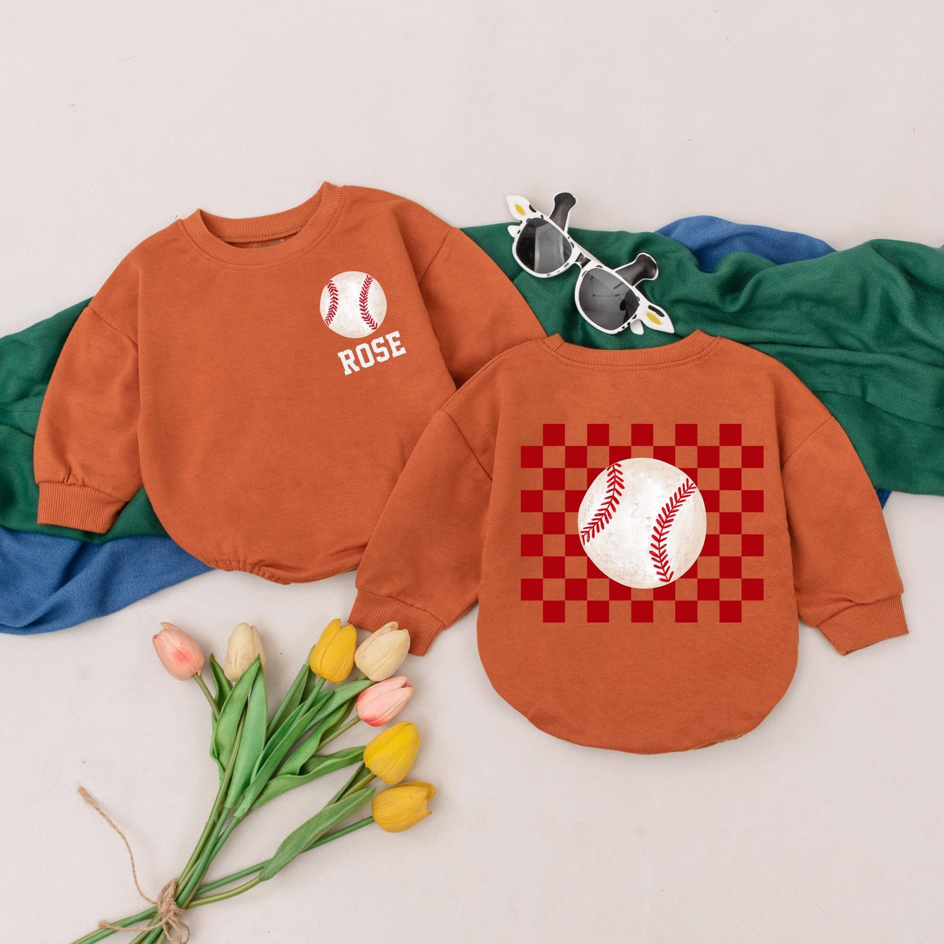 Personalized Baseball Baby Romper - Retro Game Day Outfit for Baby Girl - Custom Name Bubble Romper - Baseball Birthday Gift